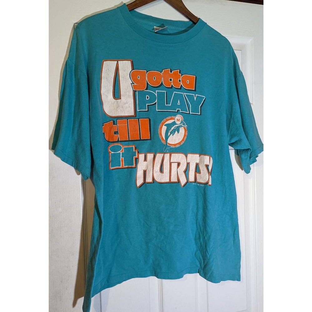 Rare Vtg 1994 Miami Dolphins blue Tshirt Size XL NFL Football Play till it hurts